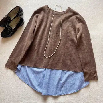 거의 새상품 IENA 밀라노 리브 울 레이어드 디자인 니트 풀오버