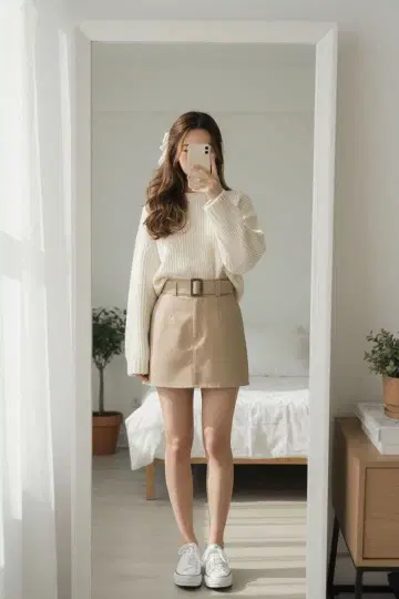 스나이델 벨티드 박스 미니 스커트