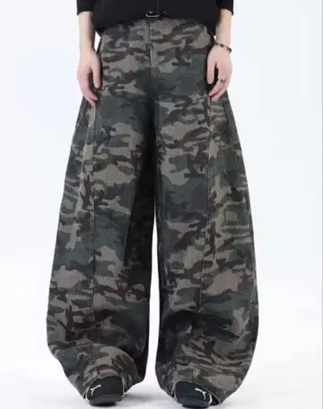 카모플라쥬 데님 배기 팬츠 y2k