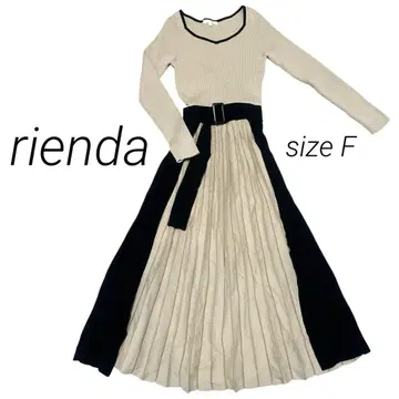 rienda 배색 니트 x 플리츠 롱 원피스 F