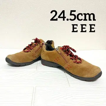 브라운 스웨이드 신발 사이드 지퍼 빨간색 신발끈 24.5cm