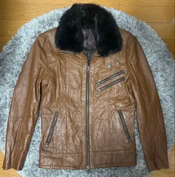브라운 가죽 자켓 M 사이즈 퍼 포함 Y2K