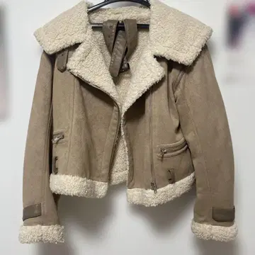 베이지 숏 라이더 자켓