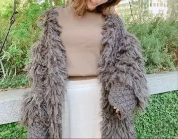 SNIDEL 다크 그레이 프린지 니트 가디건