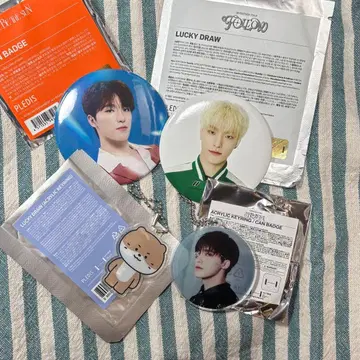 DINO 캔뱃지 2종, 아크릴 키링 2종 세트