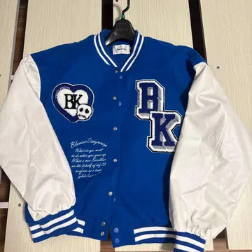 바시티 자켓 파랑 화이트 스켈레톤 자수