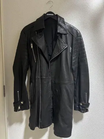 AVIREX 램 가죽 롱 라이더 자켓 블랙 천연 가죽 양가죽