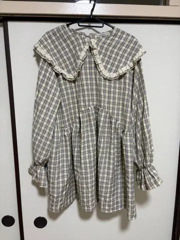 Alley by wcloset 체크 무늬 프릴 옷깃 미니 원피스