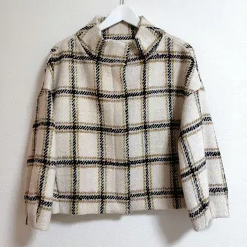 [ 새상품급 ] 울 코트 체크 화이트