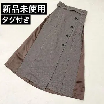 택 포함 미사용 새상품 아위에프 AuieF 체크 무늬 버튼 달린 랩스커트