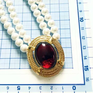 미사용 새상품 MONET 모조 진주 루비풍 이중 목걸이 No.A279