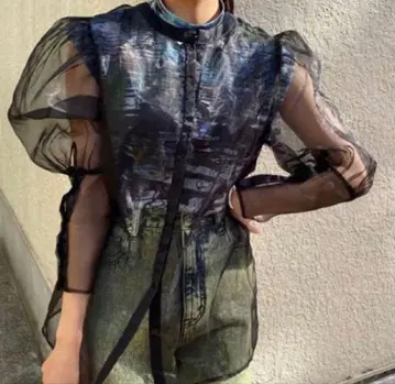 ameri MEDI PRINT LAYERED SHEER SET TOP