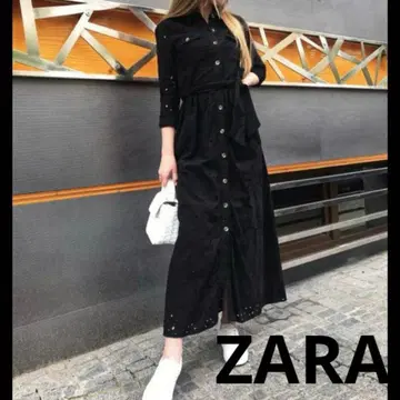 ZARA 컷 아웃 자수 벨트 셔츠 원피스 블랙 L