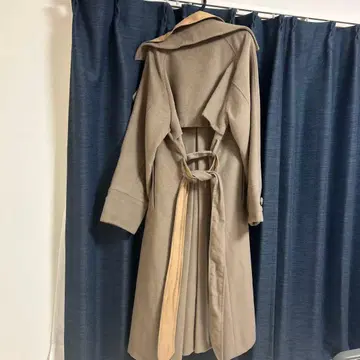 베이지 허리 리본 롱 코트