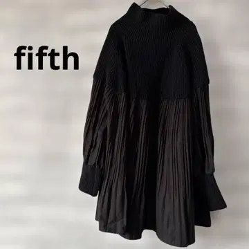 fifth 블랙 니트 플리츠 하이넥 튜닉 이소재 F