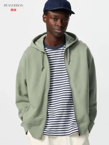 유니클로 맨투맨 오버 사이즈 풀 집업 후드티 그린 L