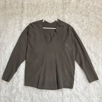 INED 여성용 긴팔 니트 M 울 플랑드르 V넥 그레이