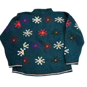 빈티지 80s 에콰도르 니트 스웨터 꽃무늬 플라워 니트 스웨터