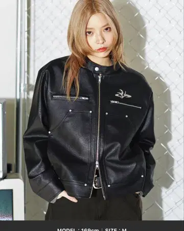 메탈 플레이트 인조 가죽 숏 바이커 자켓 [ UNISEX ]