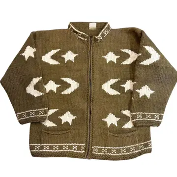 빈티지 80s 에콰도르 니트 스웨터 가디건 별 패턴 스타