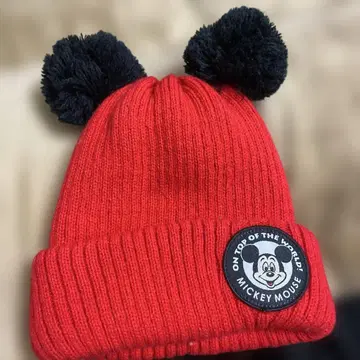 미키마우스 빨간색 니트 모자 폼폼 포함