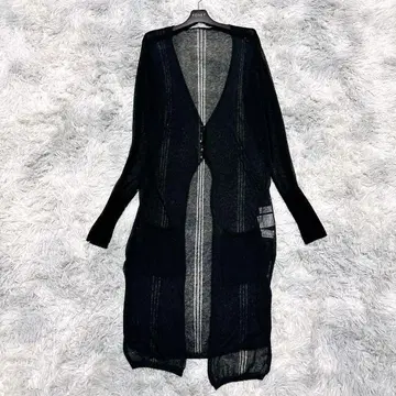 PRIDE 38 롱 가디건 비침 스트라이프 블랙 출퇴근 마 혼방