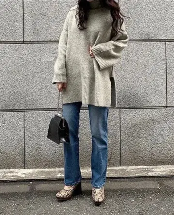 JEANASIS 5G 하이넥 튜닉 풀오버