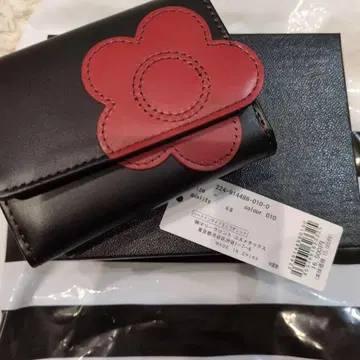 MARY QUANT 3단 폴더형 지갑 블랙 빨간색 꽃