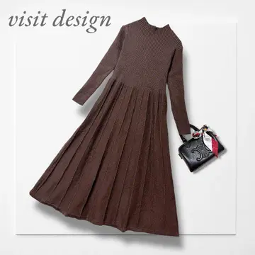 비지트 디자인 리브 니트 원피스(L) 브라운 청순 고급 깔끔 성숙/러블리