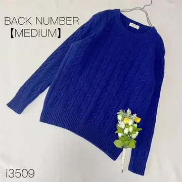 백넘버 울 혼방 케이블 니트 파랑 크루넥 [ M ]