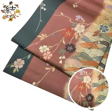 MO-3332 나고야 오비 세로 줄기 벚꽃 물결 무늬 금실