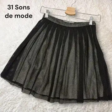 트란테안 손 드 모드 메쉬 플리츠 미니 스커트 플레어 블랙 S