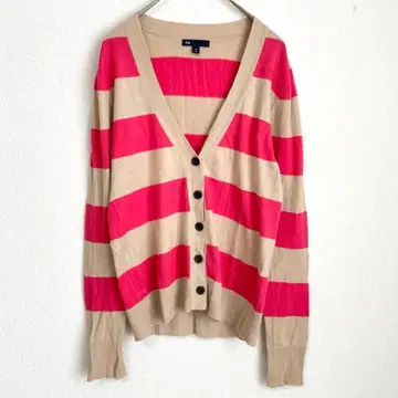 갭 보더 가디건 베이지 x 핑크 Y2K 레트로 빈티지