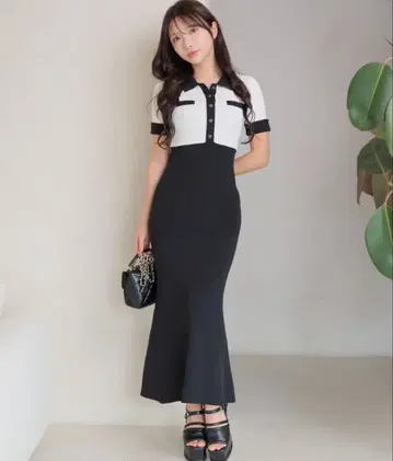립서비스 프론트 버튼 투톤 머메이드 원피스 택 포함