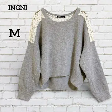 잉그 니트 꽃무늬 레이스 절개 드롭 숄더 ( M ) 그레이