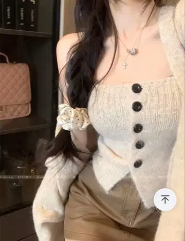 가디건 x 버튼 베어탑 니트 앙상블