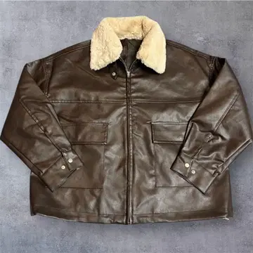 moment+ 브라운 가죽 퍼 부착 자켓