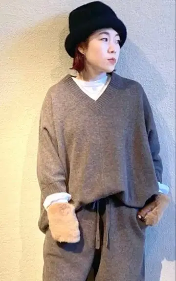 저널 스탠다드 랙 울 텐지쿠 V넥 튜닉 브라운