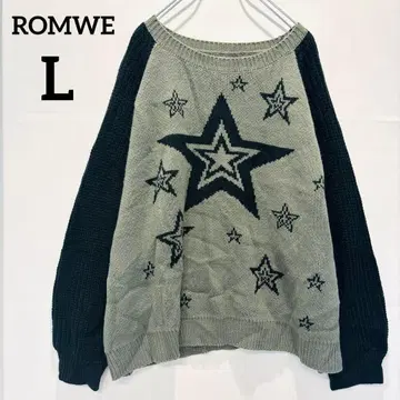 [롬웨] 니트 스웨터 별 프린트 캐주얼 블랙 그레이 L 사이즈