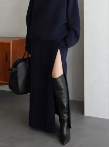 etre tokyo 니트 슬릿 스커트 네이비