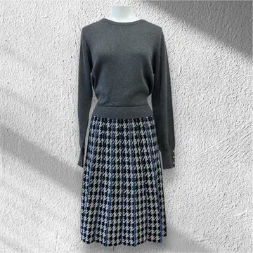 이디트 IEDIT 니트 원피스 도킹 원피스 하운드투스 체크