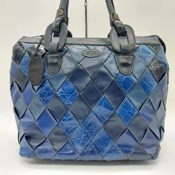 고품질 IBIZA 핸드백 가죽 뜨개질 블루