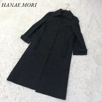 HANAE MORI 하나에모리 롱 코트 체크 무늬 히라가나 택 블랙 계열