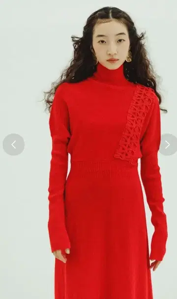 레드 니트 원피스 터틀넥