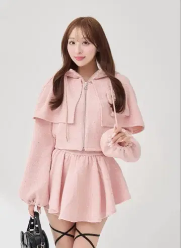 darich 라메 트위드 후드티 셋업 pink FREE