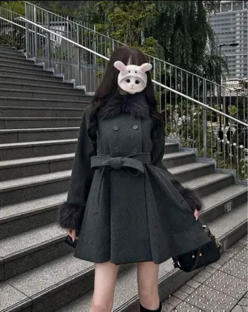 GRL 퍼 티펫&리본 벨트 포함 플레어 코트[ze911