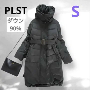 플라스테 다운 90% 코트 짙은 그레이 벨트 포함 S 스탠드 카라