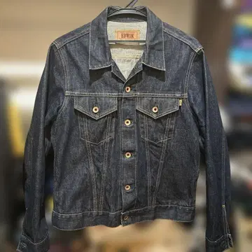 EDWIN 데님 자켓 빨간 귀 도넛 버튼 지쟌 인디고 블루