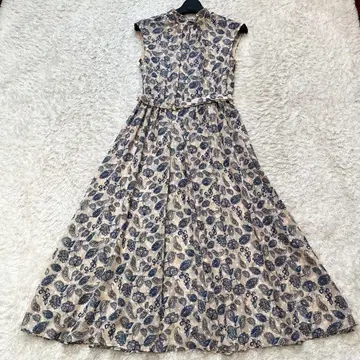 ANAYI 자카드 페이즐리 프린트 원피스 도트 모티브 블루