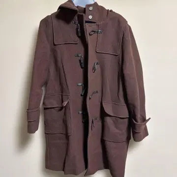 브라운 더플 코트 후드 부착